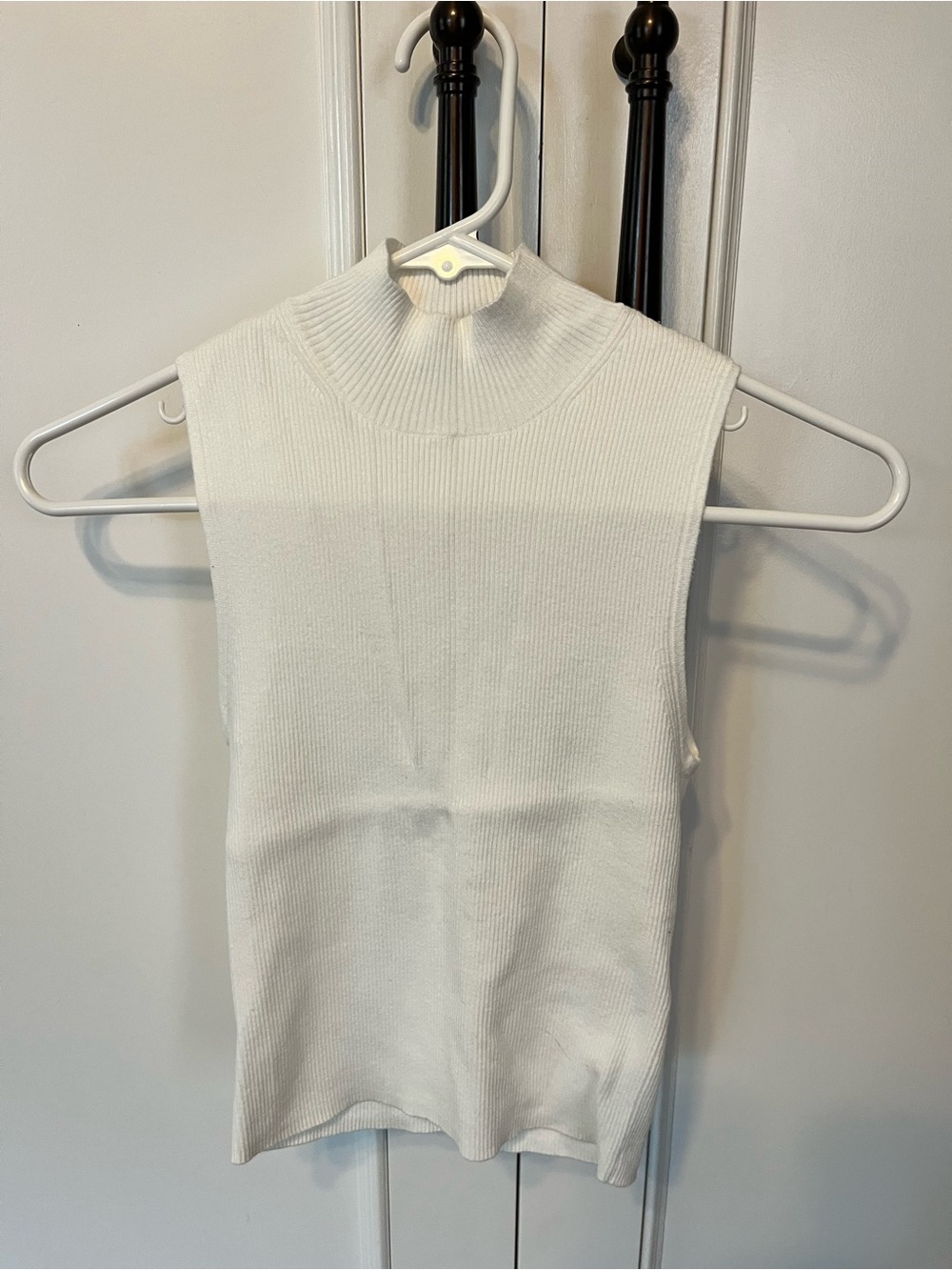 Madewell White Sleeveless Mock Neck Ribbed Sweater Tank